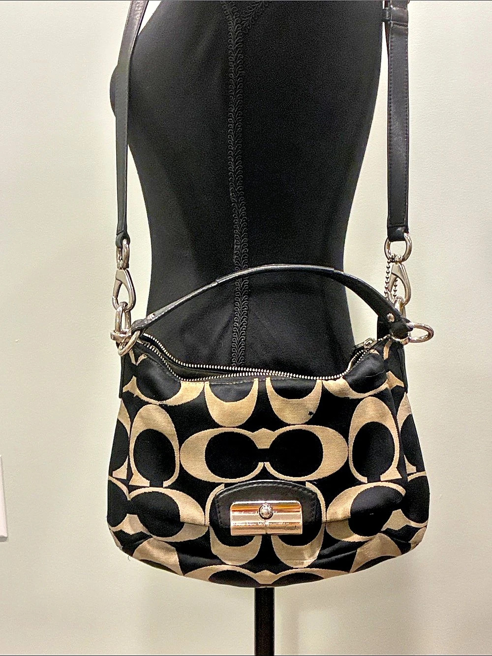 COACH Bonnie Signature Satchel Black & Gold Shoulder Bag